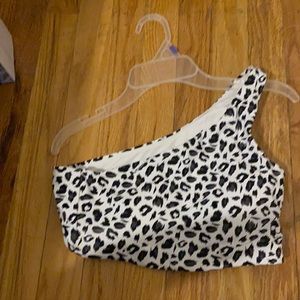 Lauren Simpson snow leopard one shoulder bra
